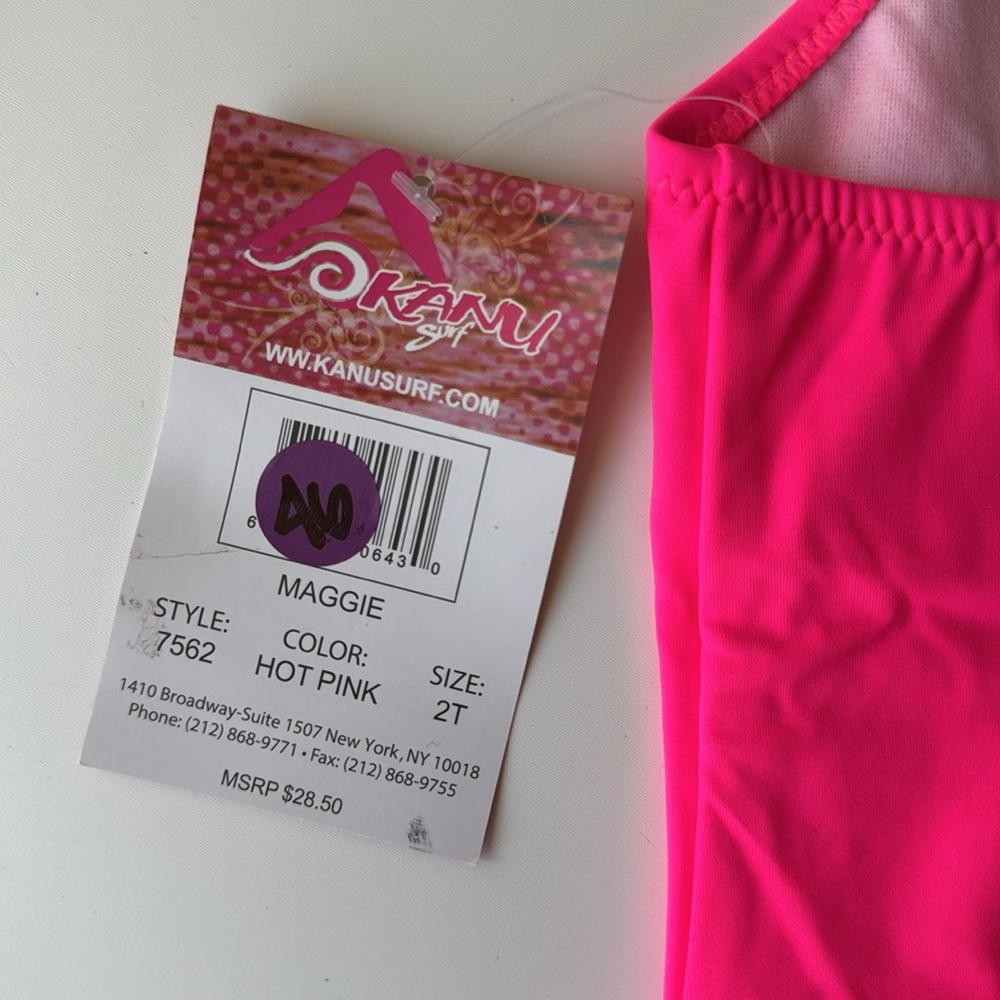 Kanu Surf Bright Pink Swimsuit with Striped Straps 2T - Picture 4 of 7